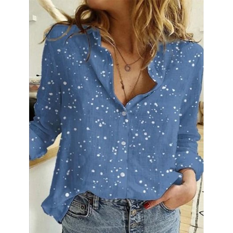 Womens Cotton Linen Button Down Lapel Blouse 17