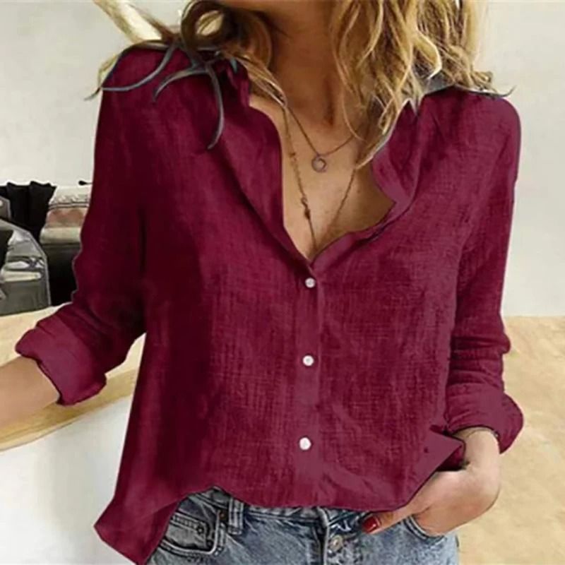 Womens Cotton Linen Button Down Lapel Blouse 27
