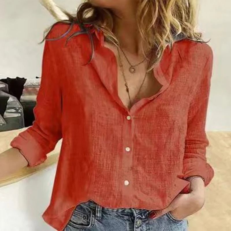Womens Cotton Linen Button Down Lapel Blouse 29