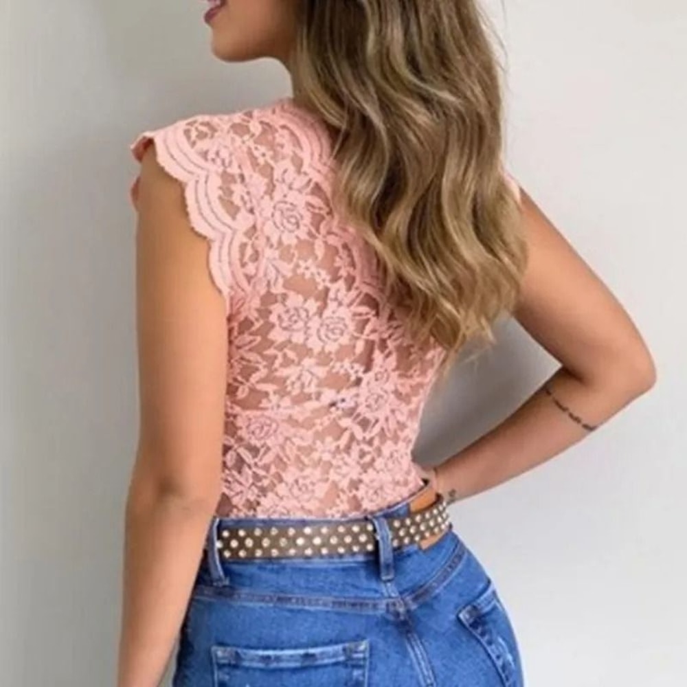 Womens V Neck Floral Lace Bodycon Tank Top 2