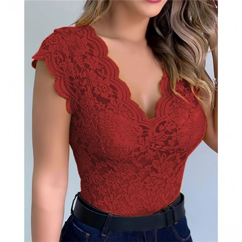 Womens V Neck Floral Lace Bodycon Tank Top 4