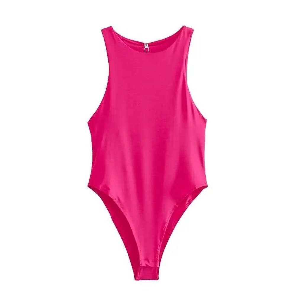Womens Sleeveless Halter Neck Slim Fit Bodysuit 1