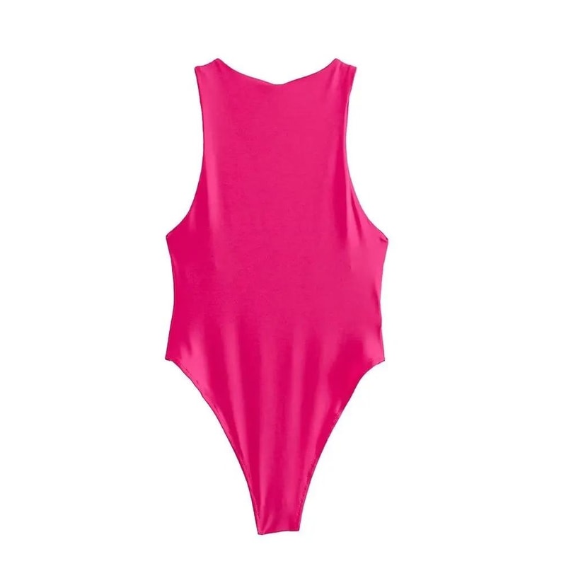 Womens Sleeveless Halter Neck Slim Fit Bodysuit 2