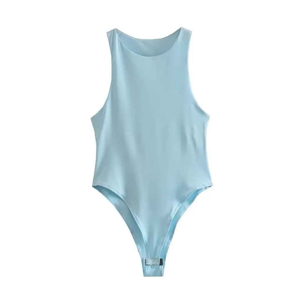 Womens Sleeveless Halter Neck Slim Fit Bodysuit 7