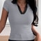 Womens Summer Color Block V Neck Polo Shirt 8