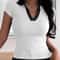 Womens Summer Color Block V Neck Polo Shirt 6