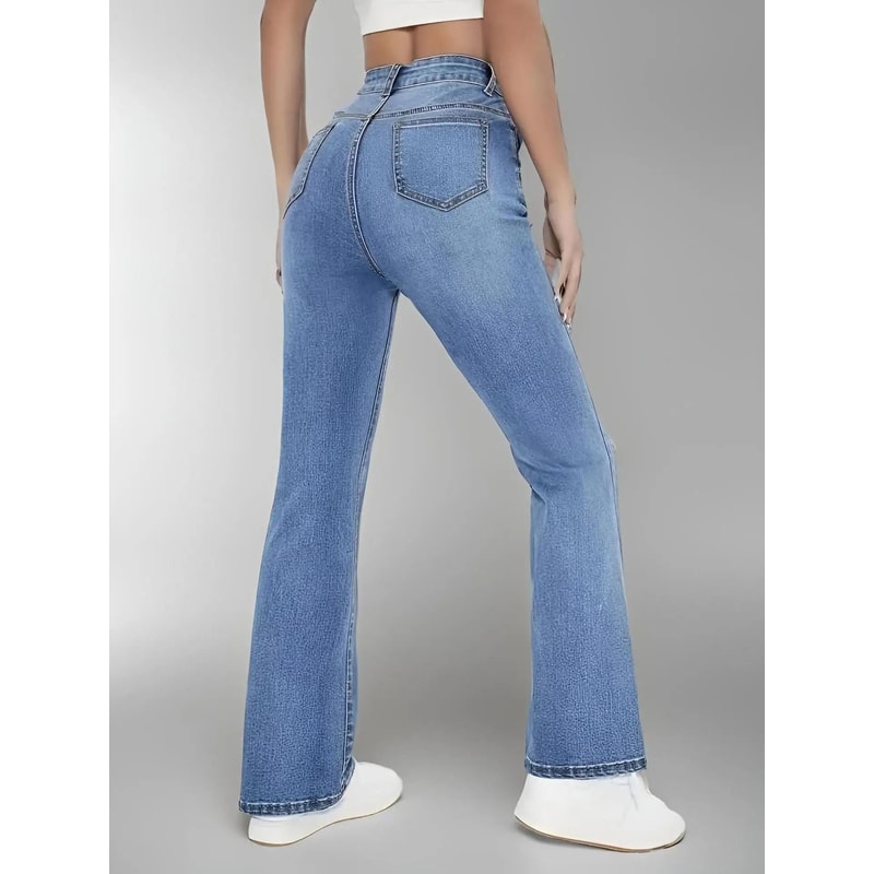 Womens High Waist Slim Fit Washed Denim Jeans 2