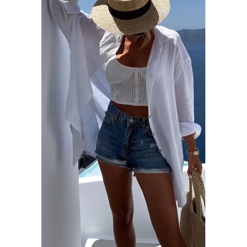 Casual Bright Sequin Evil Eye Long Sleeve Cotton Blouse 1