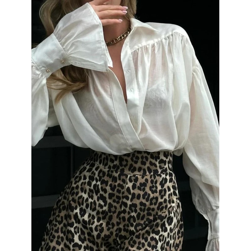 Elegant V Neck Flare Sleeve Lace Up Bow Blouse For Women 4