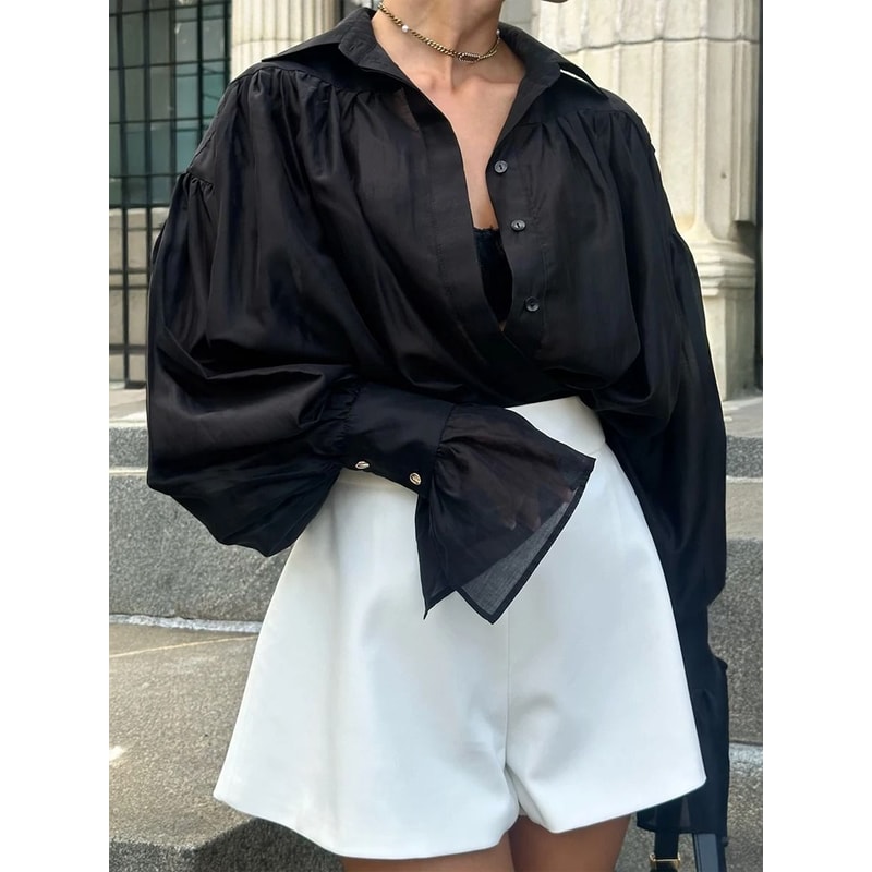 Elegant V Neck Flare Sleeve Lace Up Bow Blouse For Women 8