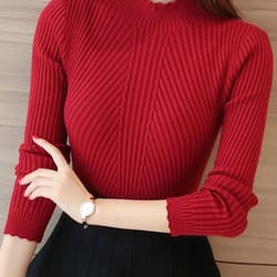 women mock neck ruffle sweater with long sleeves