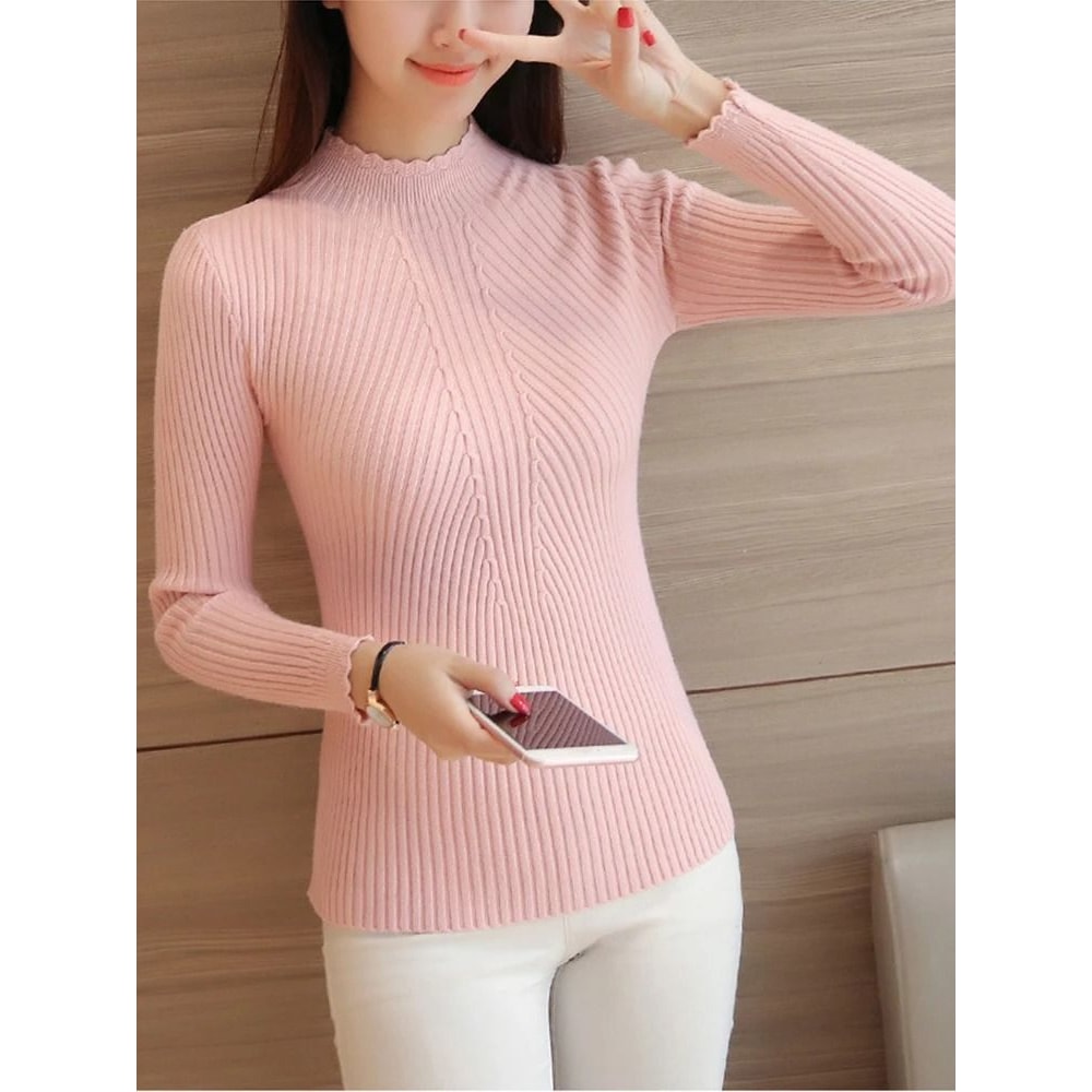 Women Mock Neck Ruffle Sweater With Long Sleeves 1