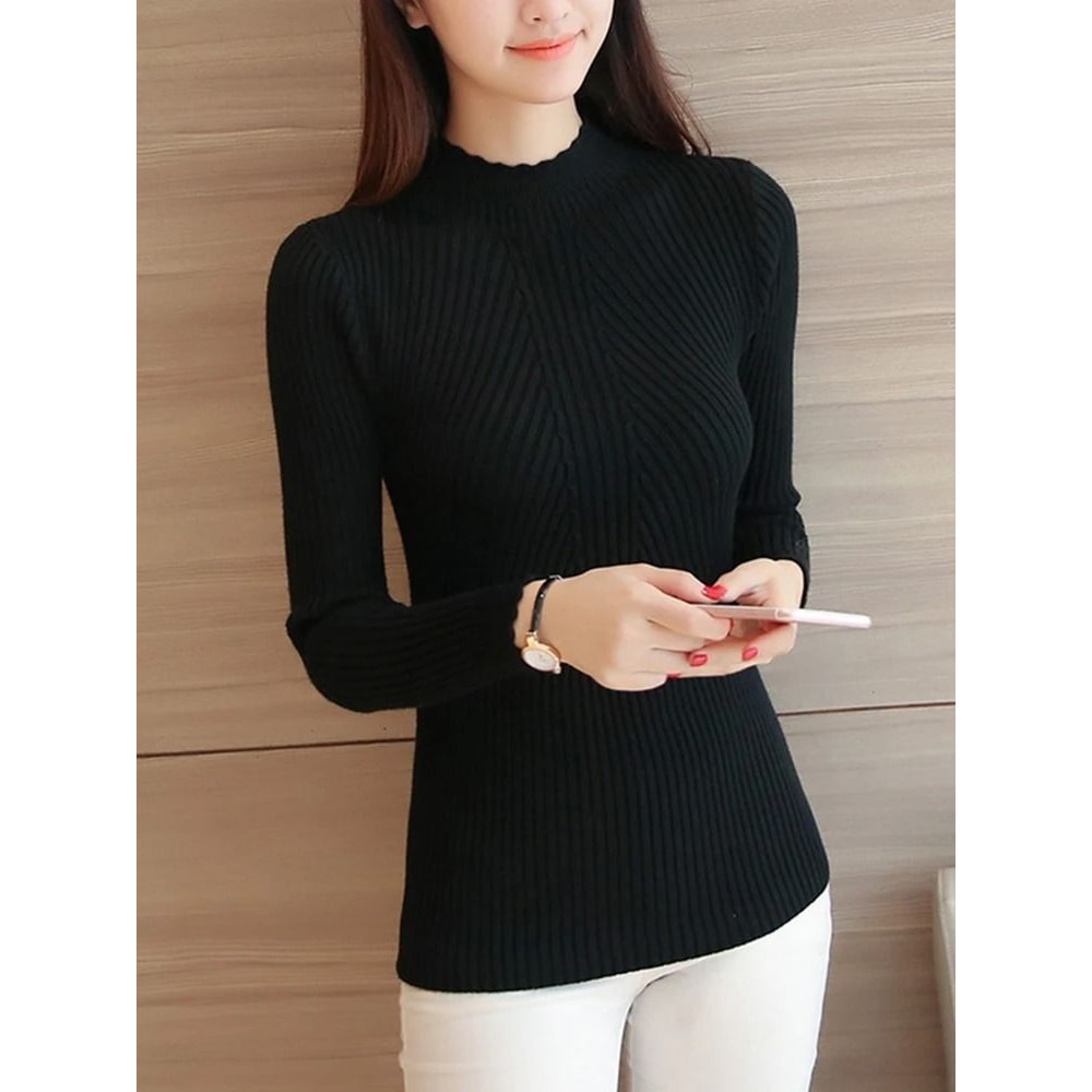 Women Mock Neck Ruffle Sweater With Long Sleeves 3