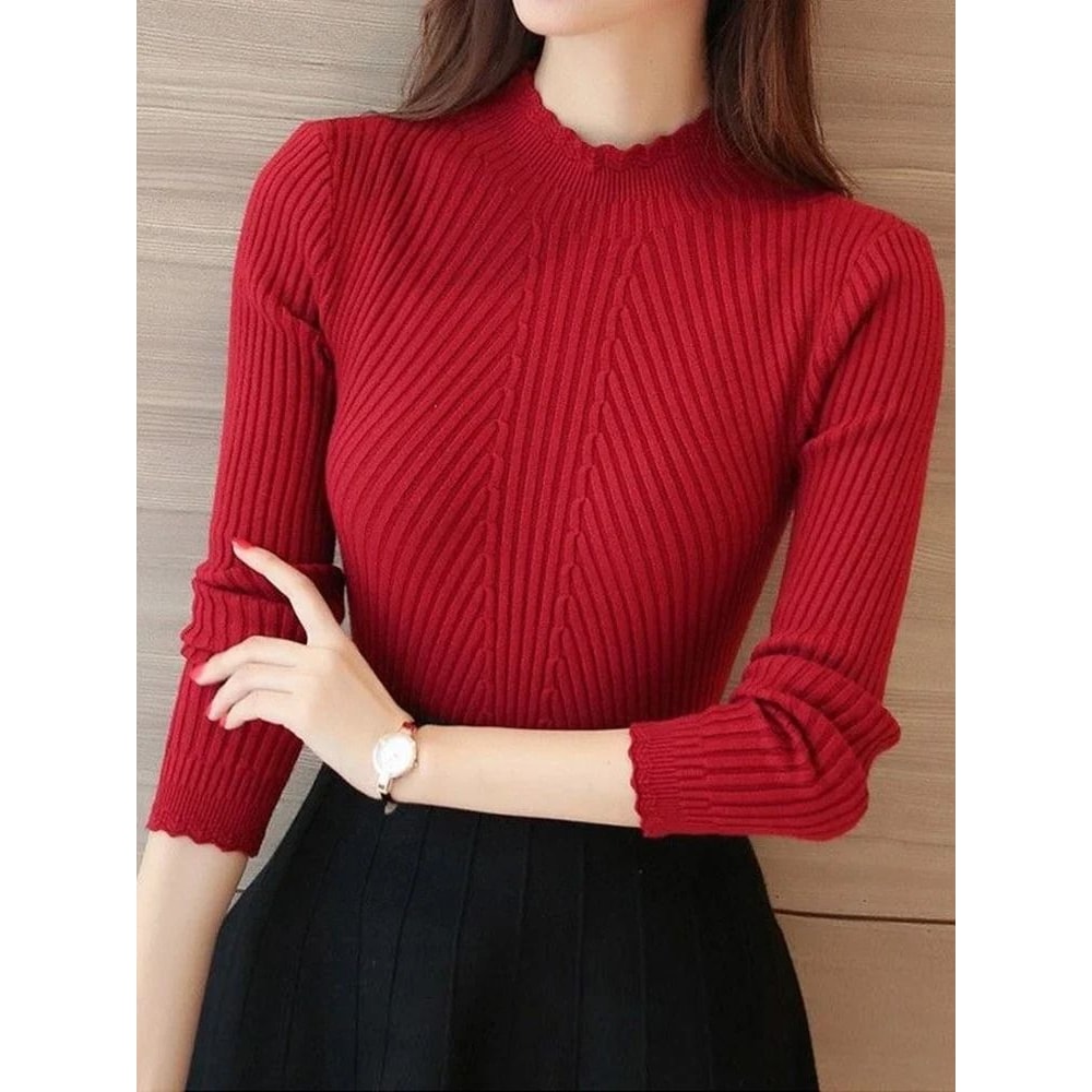 Women Mock Neck Ruffle Sweater With Long Sleeves 11