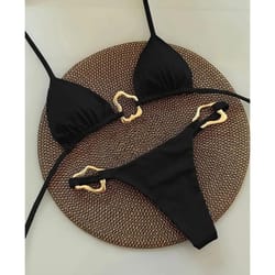 women solid color lace up bikini two piece swimsuit