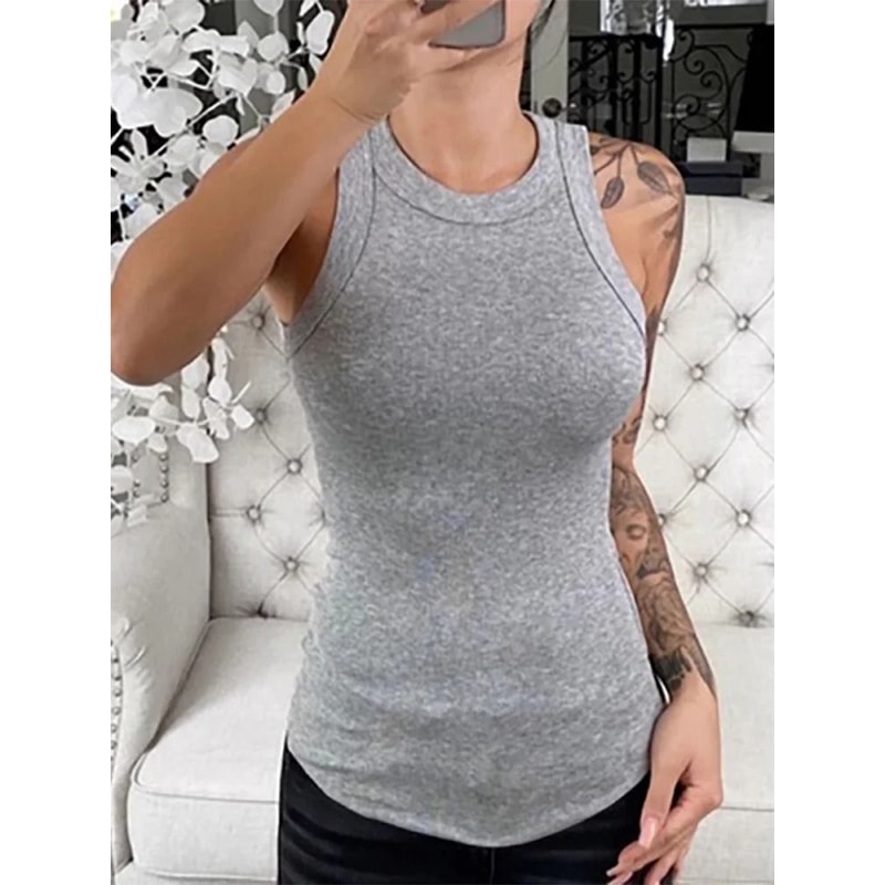 Women Ribbed Round Neck Tank Top 5