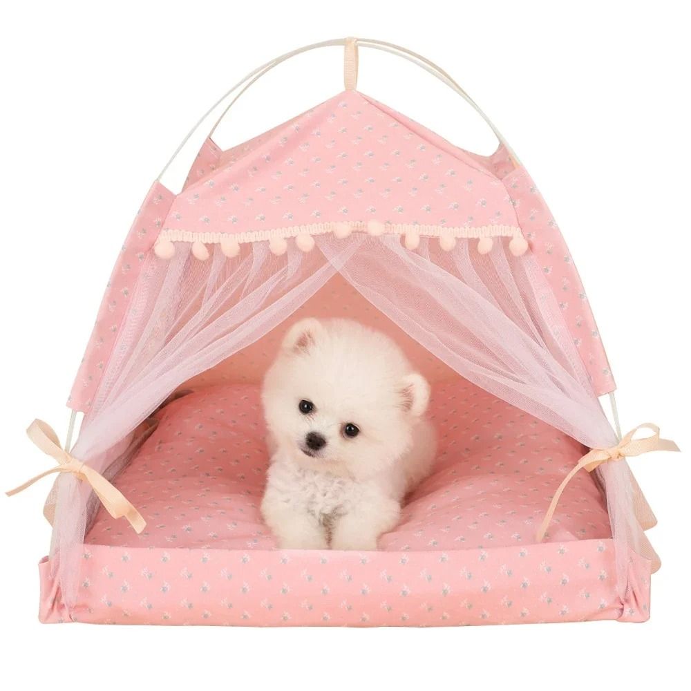 Pet Dog Tent House Floral Print Indoor Folding Kennel For Small Pets 0