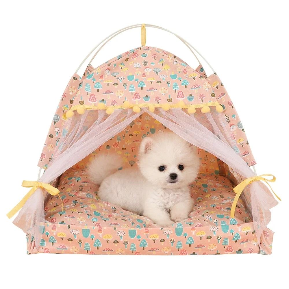 Pet Dog Tent House Floral Print Indoor Folding Kennel For Small Pets 2