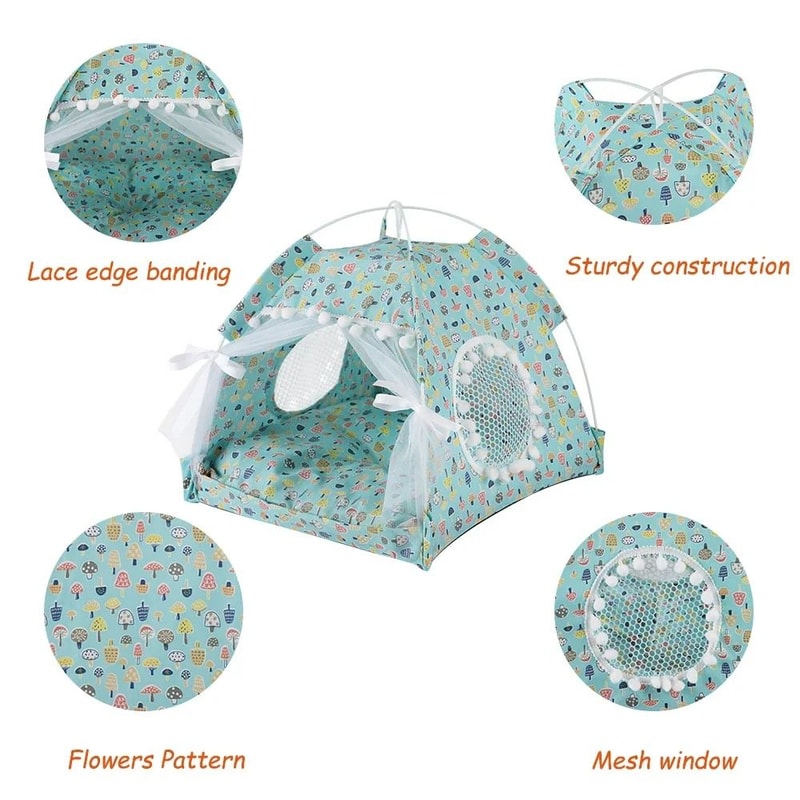 Pet Dog Tent House Floral Print Indoor Folding Kennel For Small Pets 4