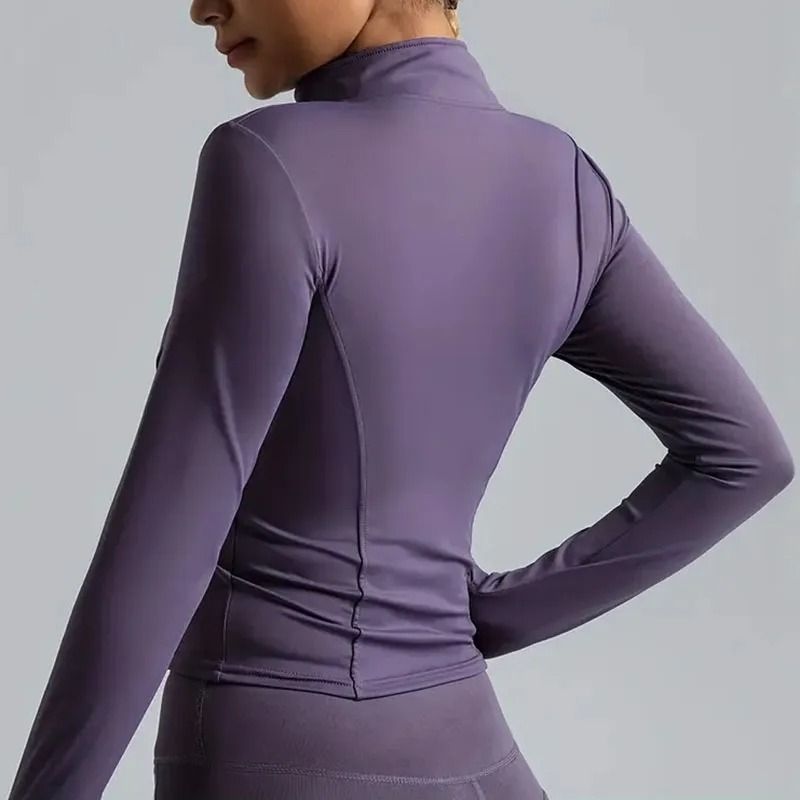 Womens Lightweight Stretchy Zip Up Running Jacket With Thumb Holes High Neck 3