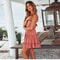 Women Fashion Solid Color Lace Strap Elegant Summer Dress Seaside Vacation Wear 4