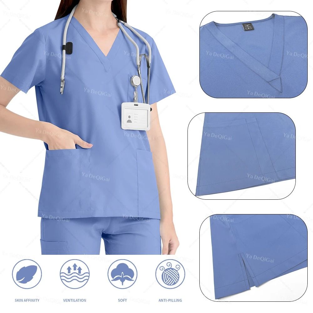 Pink Clinical Uniform Women Pharmacy Nurse Workwear Scrub Set 1