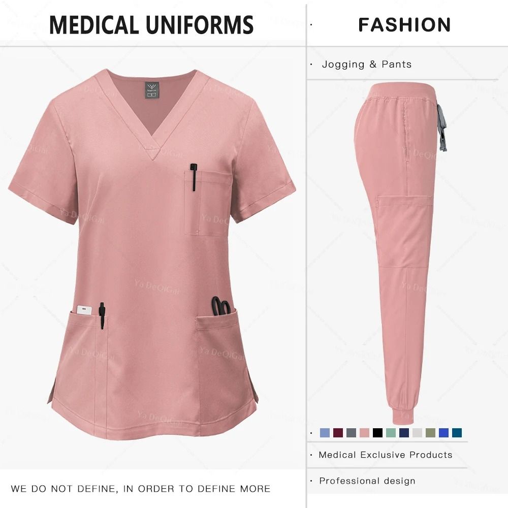 Pink Clinical Uniform Women Pharmacy Nurse Workwear Scrub Set 5