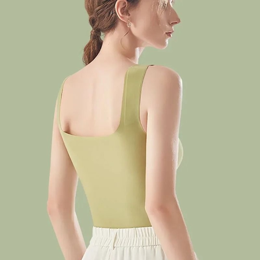 HELIAR Women Seamless Crop Tank Top With Bra Pad Square Collar Ice Silk Comfort 4