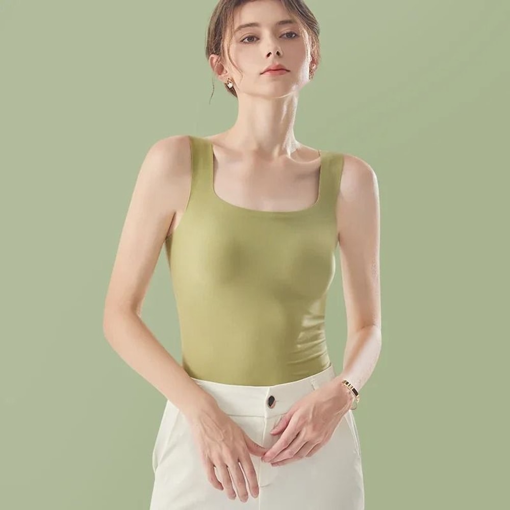 HELIAR Women Seamless Crop Tank Top With Bra Pad Square Collar Ice Silk Comfort 7