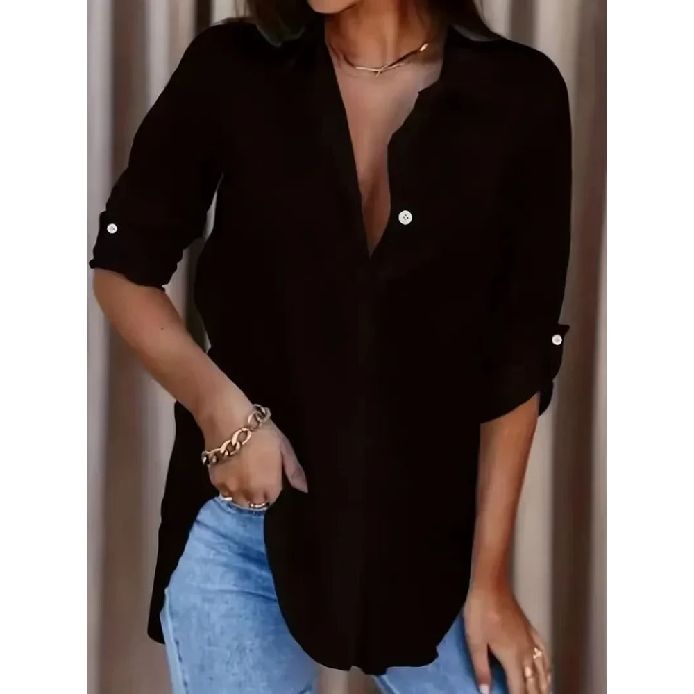 Women Plus Size Formal Long Sleeve Button Up Shirt With Collar 1