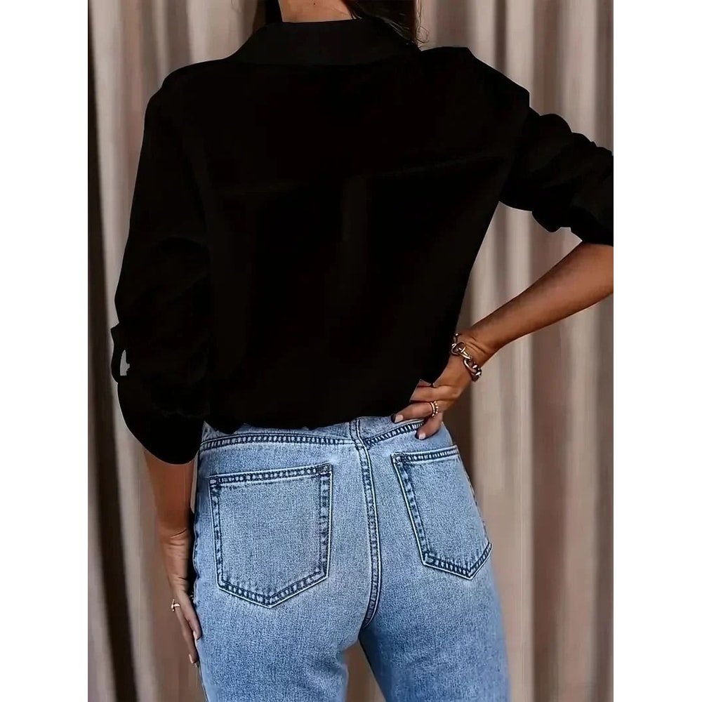 Women Plus Size Formal Long Sleeve Button Up Shirt With Collar 2