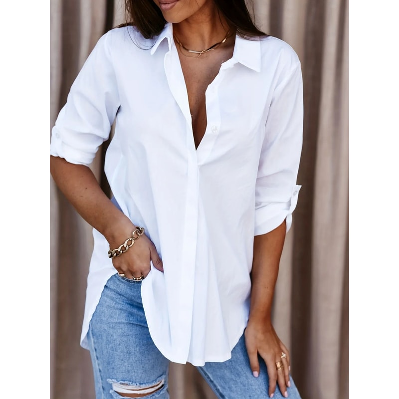 Women Plus Size Formal Long Sleeve Button Up Shirt With Collar 5