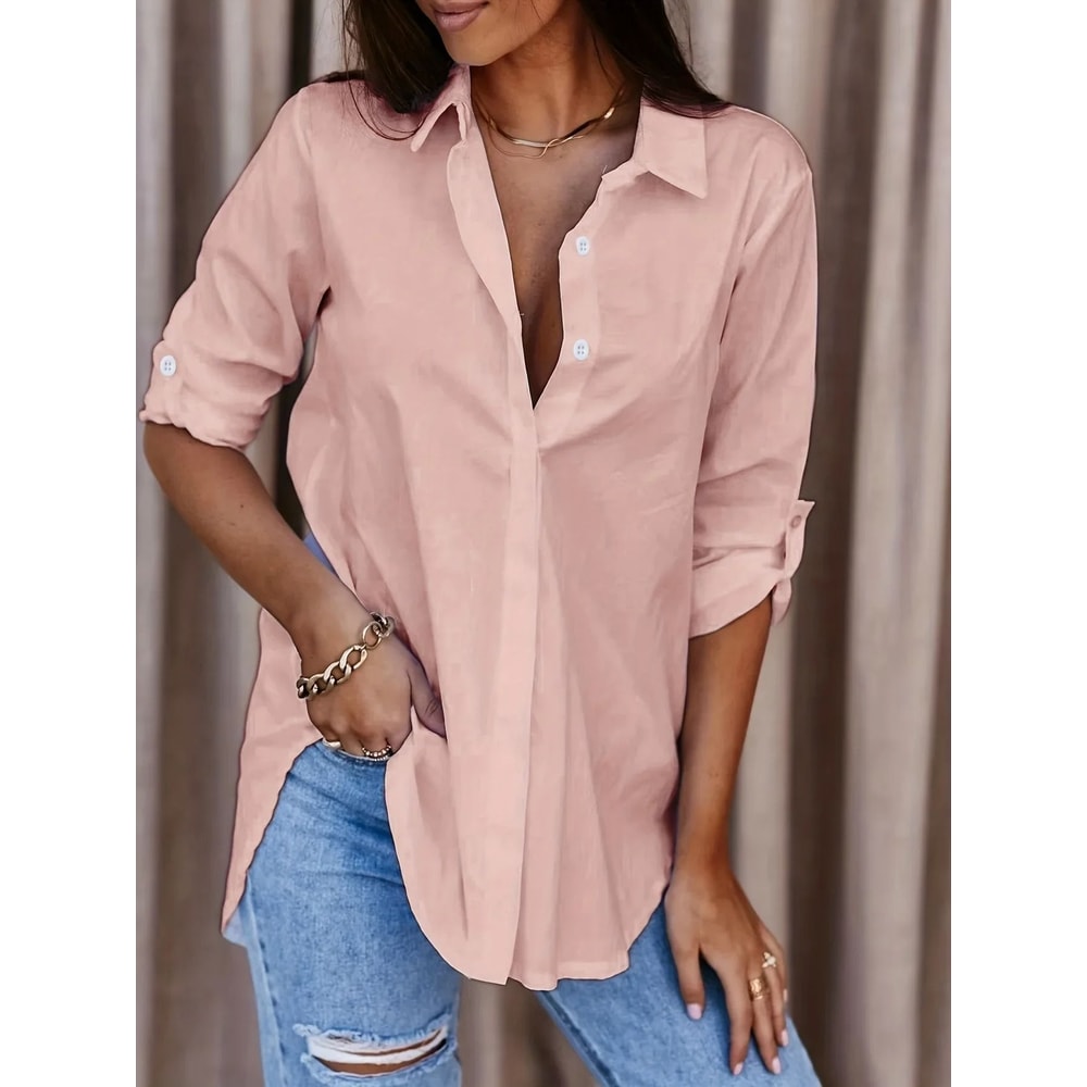 Women Plus Size Formal Long Sleeve Button Up Shirt With Collar 6