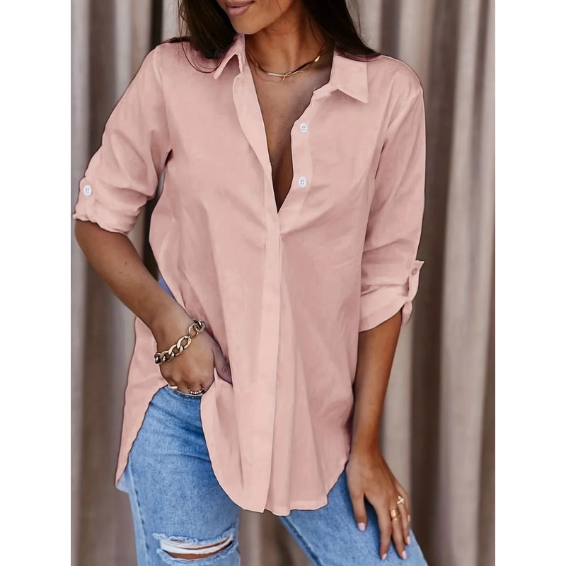 Women Plus Size Formal Long Sleeve Button Up Shirt With Collar 6