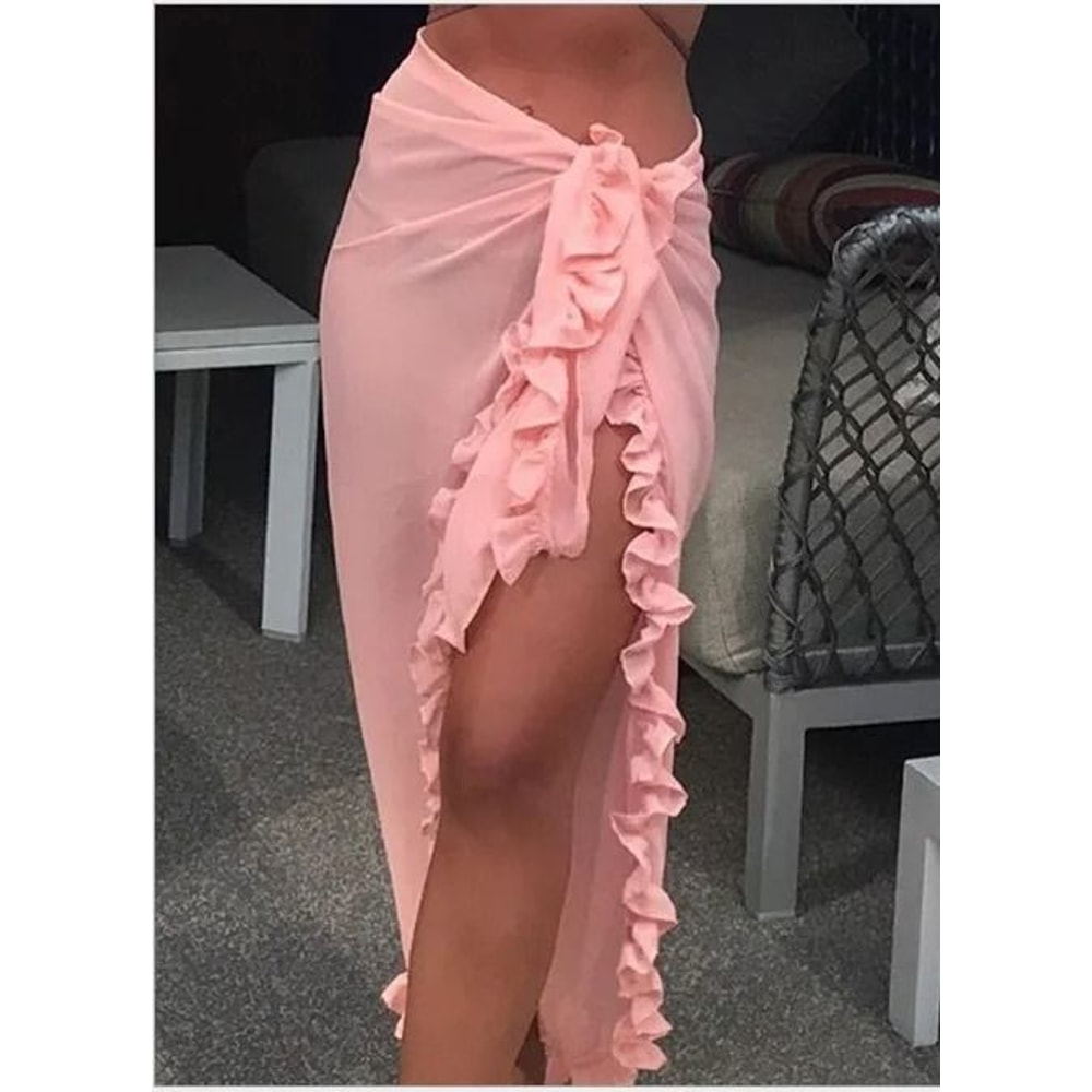 Womens Ruffle Sarong Cover Up Beach Wrap Tie Bikini Skirt 10