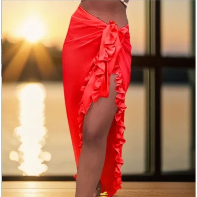 Womens Ruffle Sarong Cover Up Beach Wrap Tie Bikini Skirt 11