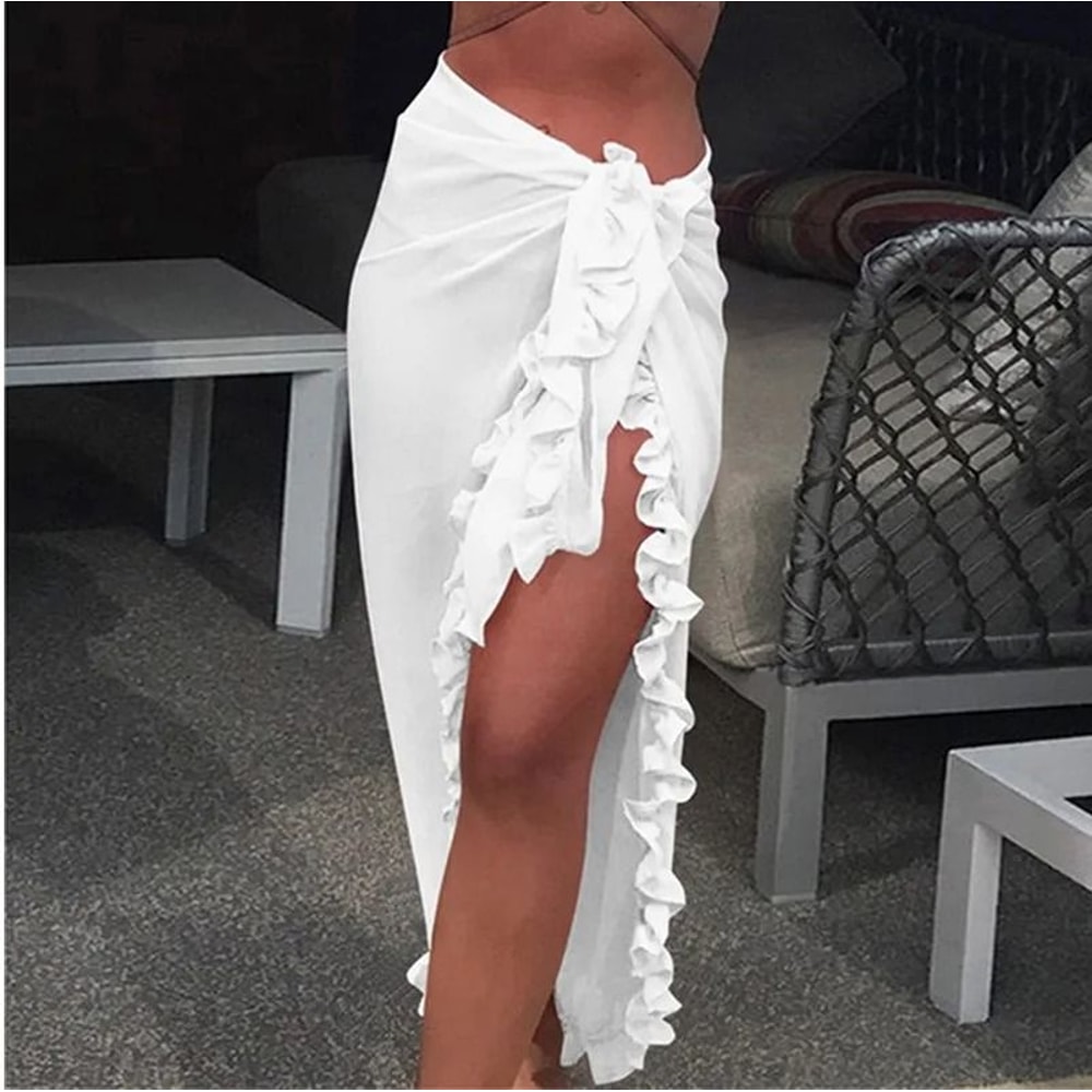 Womens Ruffle Sarong Cover Up Beach Wrap Tie Bikini Skirt 7