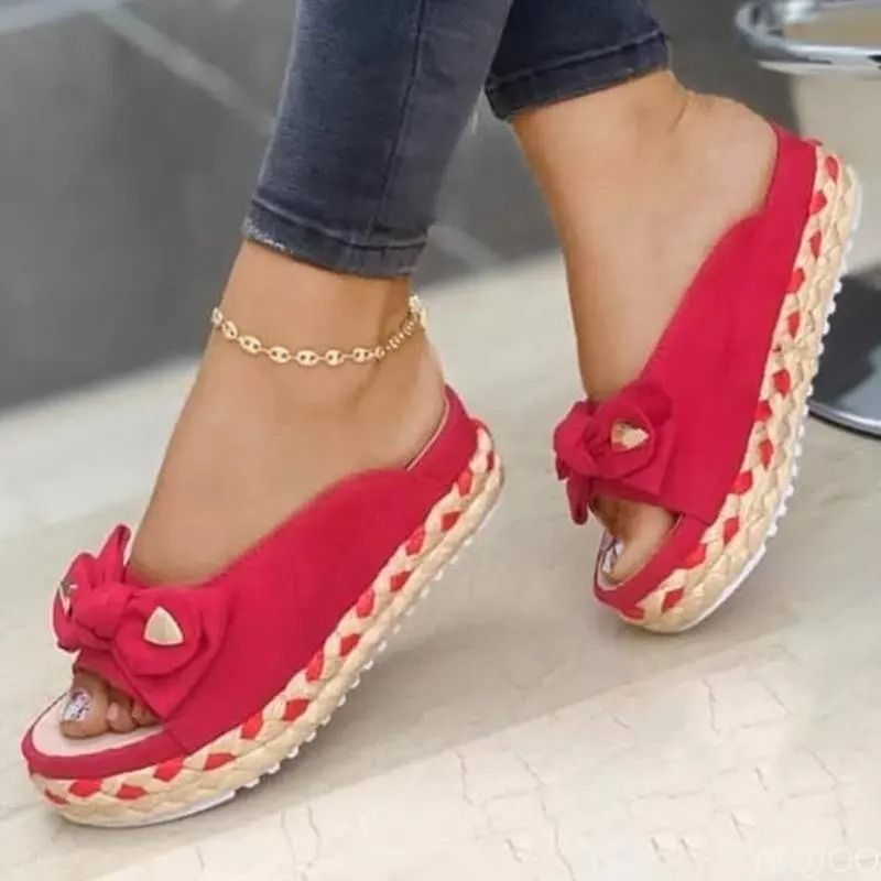 Women Bowknot Platform Flat Sandals Casual Outdoor Walking Shoes 1