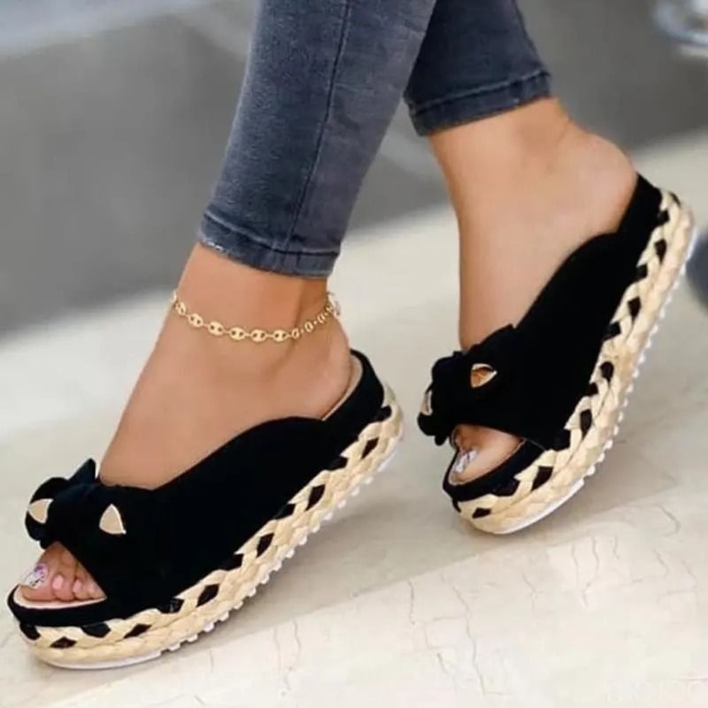 Women Bowknot Platform Flat Sandals Casual Outdoor Walking Shoes 2