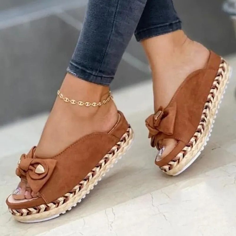 Women Bowknot Platform Flat Sandals Casual Outdoor Walking Shoes 4