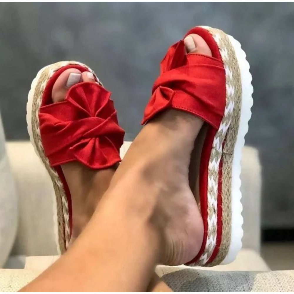 Women Bowknot Platform Flat Sandals Casual Outdoor Walking Shoes 15