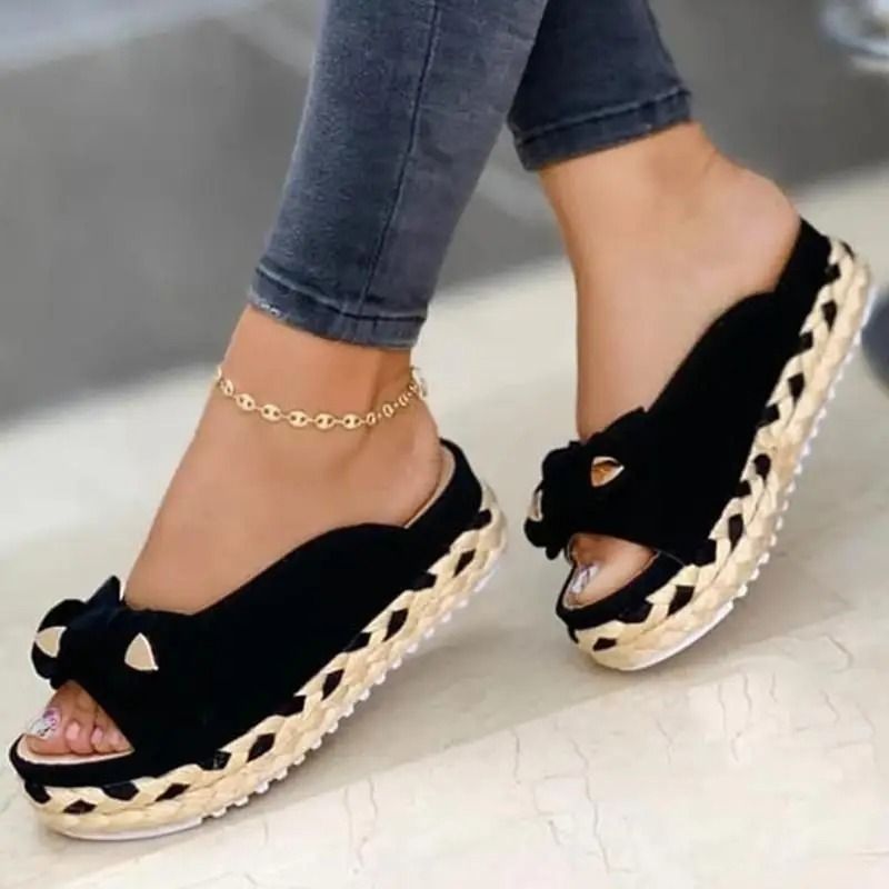 Women Bowknot Platform Flat Sandals Casual Outdoor Walking Shoes 16