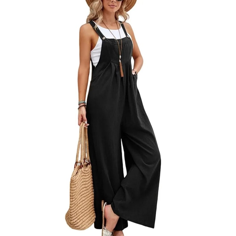Women Loose Fit Fashion Overalls Wide Leg Baggy Bib Overalls Jumpsuit Dungarees Summer Jumpsuit Cas 2