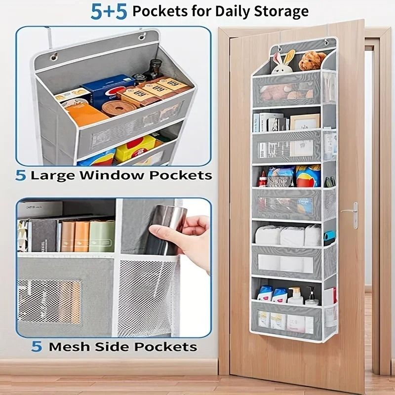 5 Shelf Hanging Storage Organizer Behind Door Anti Tilt Large Capacity Pockets 1