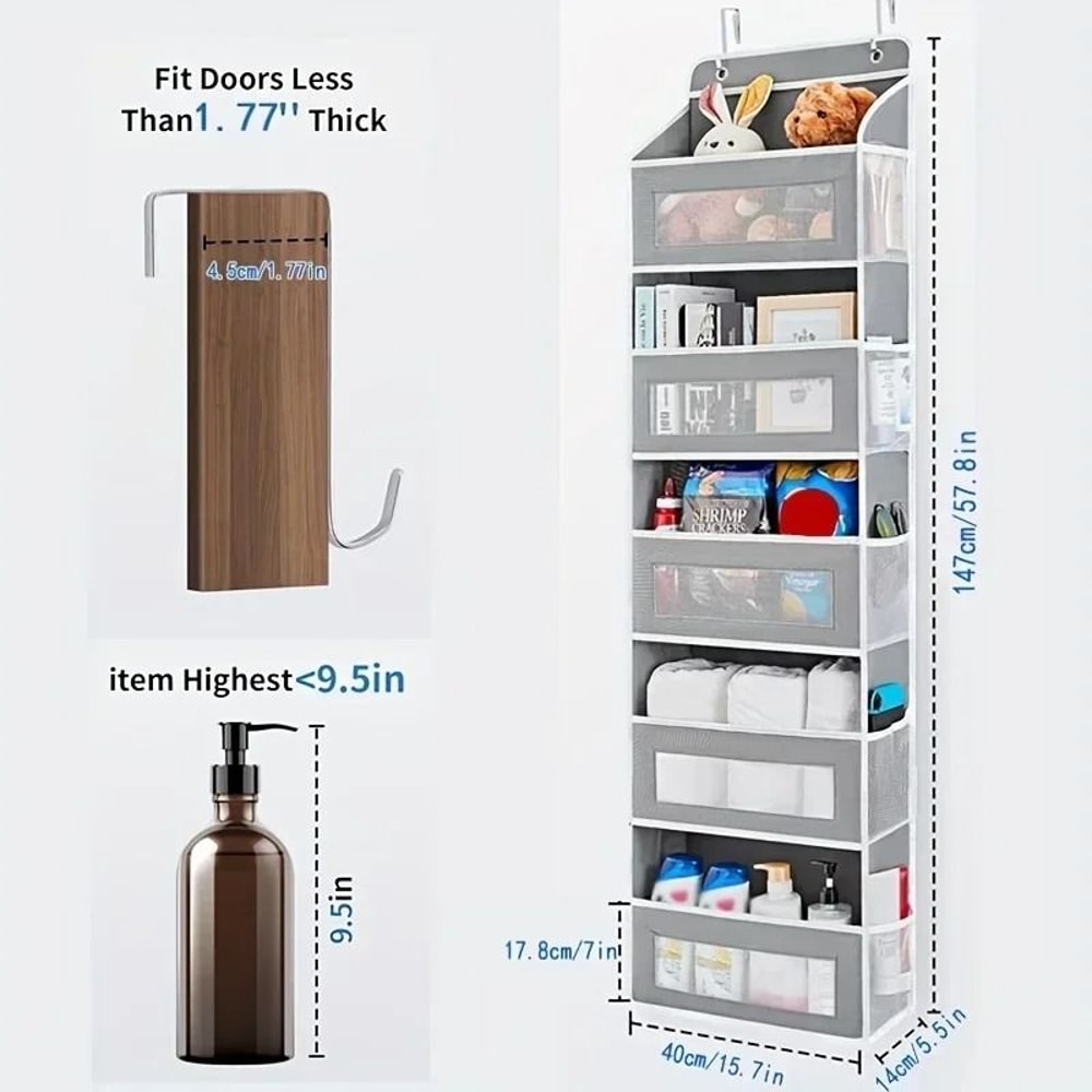 5 Shelf Hanging Storage Organizer Behind Door Anti Tilt Large Capacity Pockets 4