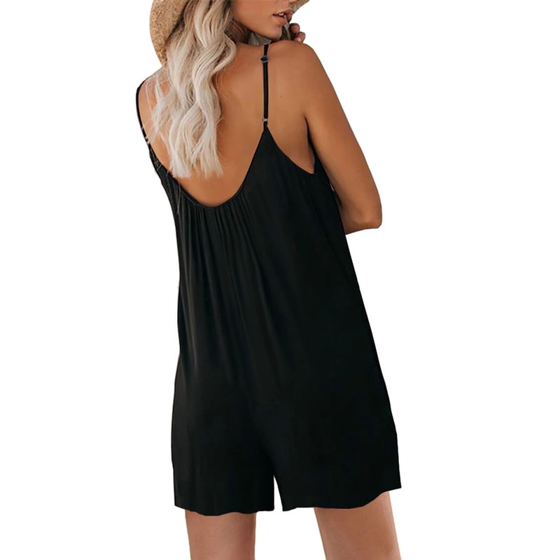 Women Casual Summer Romper Loose V Neck Adjustable Strap Sleeveless Jumpsuitdres 1