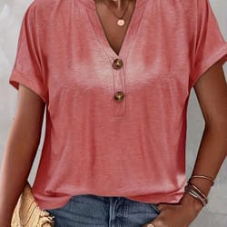 chic plus size short sleeve buttoned v neck casual t shirt lightweight summer top for women