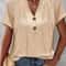 Chic Plus Size Short Sleeve Buttoned V Neck Casual T Shirt Lightweight Summer Top For Women 9