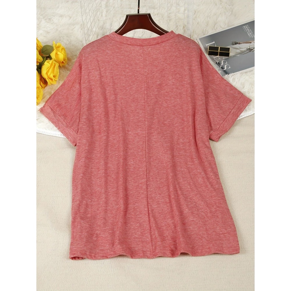 Chic Plus Size Short Sleeve Buttoned V Neck Casual T Shirt Lightweight Summer Top For Women 1
