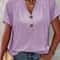 Chic Plus Size Short Sleeve Buttoned V Neck Casual T Shirt Lightweight Summer Top For Women 6